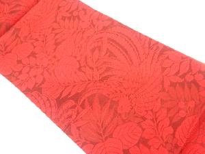 ふくれ織鳳凰に草花模様織出し全通袋帯